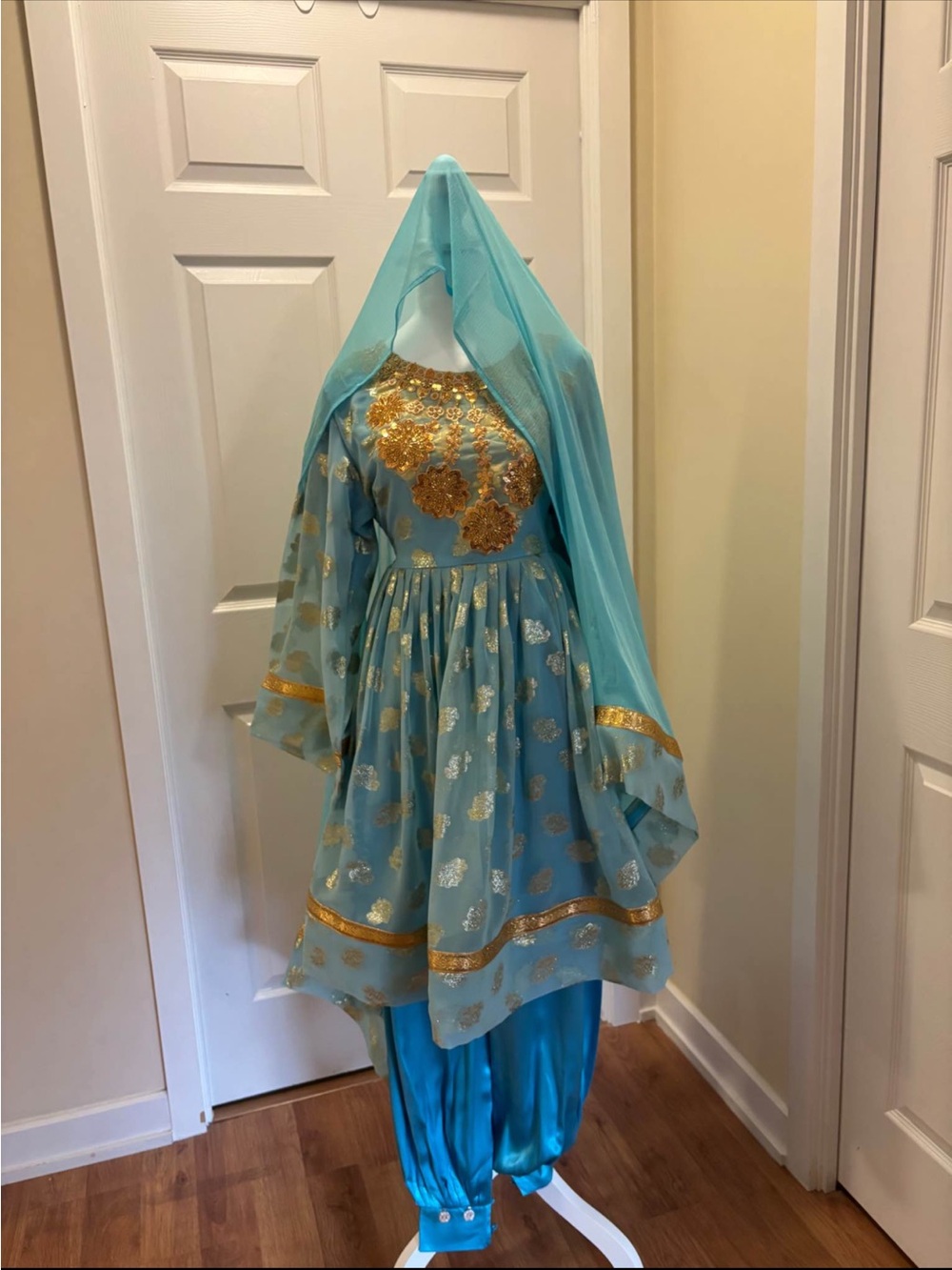 Kids Blue and Gold Traditional Costume with Veil